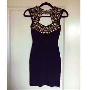 Bebe Black/Gold Bodycon Dress!